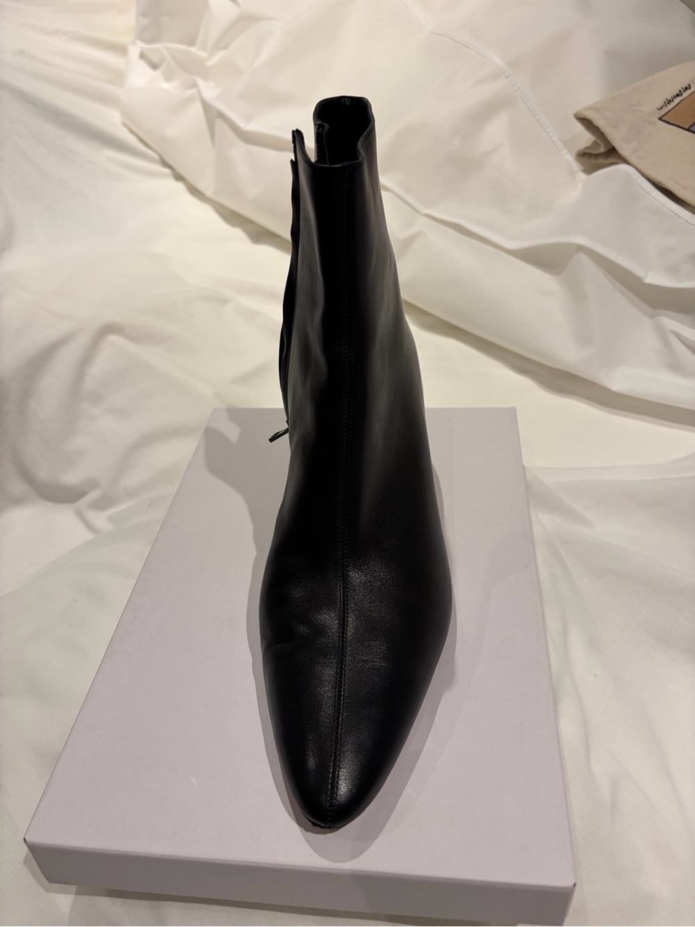 Vince black leather ankle with side zip and block heel